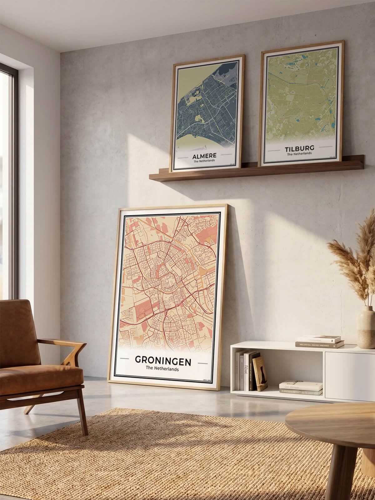 Kaarten Groningen voor woonkamer in 3 kleuren Algemeen