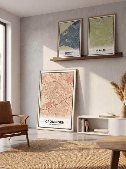 Kaarten Groningen voor woonkamer in 3 kleuren Algemeen