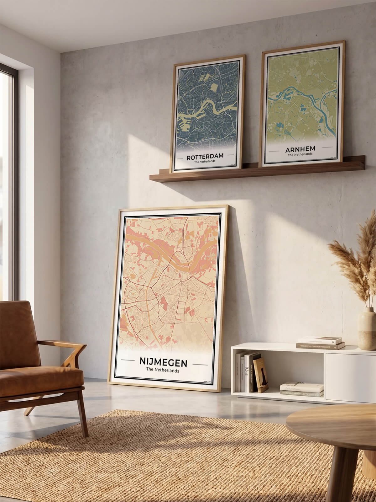 Plattegrond Nijmegen Arnhem en Rotterdam in woonkamer Algemeen