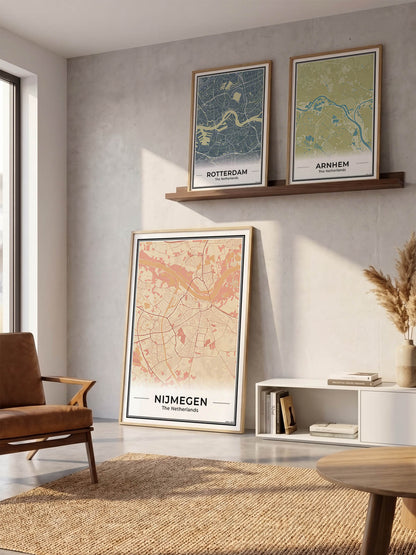 Plattegrond Nijmegen Arnhem en Rotterdam in woonkamer Algemeen