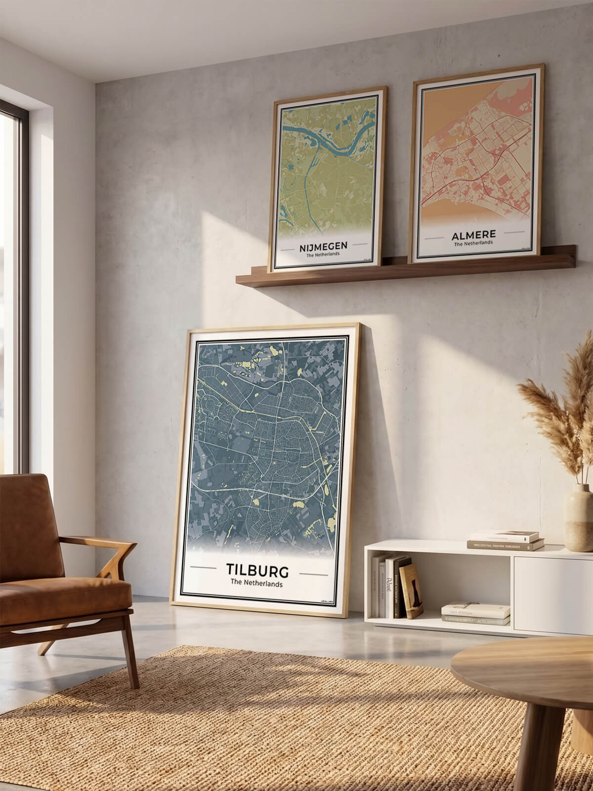 Plattegrond Tilburg Stad in woonkamer in 3 kleuren Algemeen