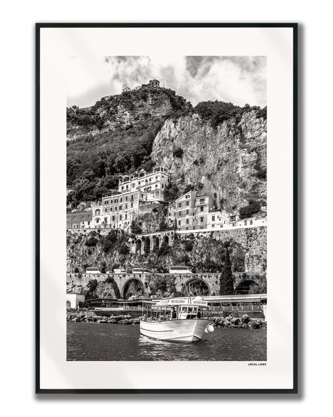 Amalfi Coast Klassiek fotoposter verticaal ingelijst - Zwart-Wit
