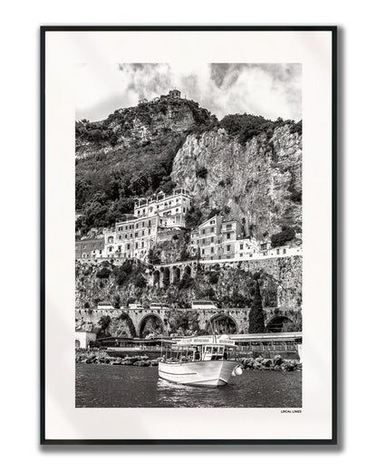 Amalfi Coast Klassiek fotoposter verticaal ingelijst - Zwart-Wit