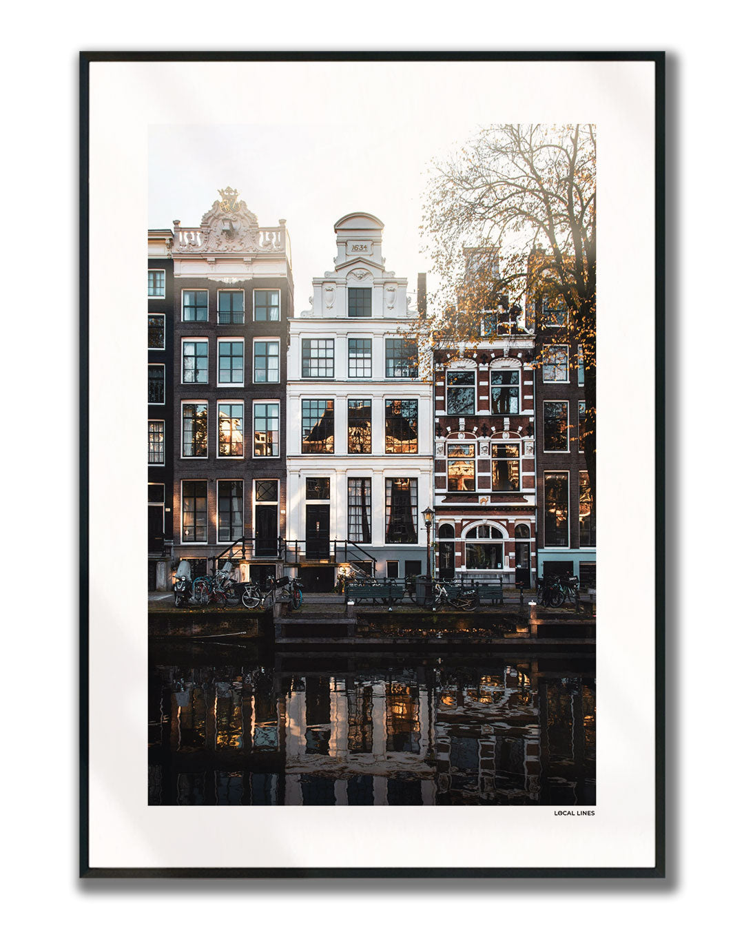 Amsterdam Grachtpanden fotoposter verticaal ingelijst - Kleur
