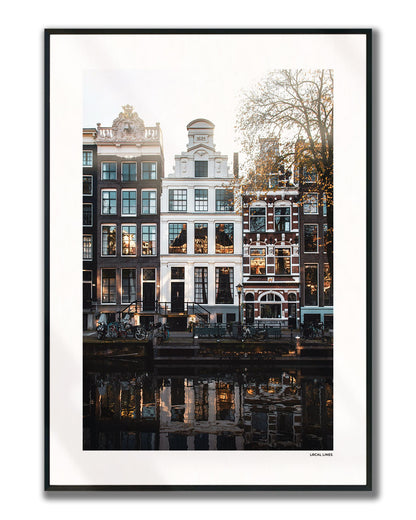 Amsterdam Grachtpanden fotoposter verticaal ingelijst - Kleur