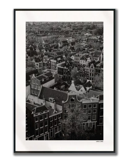 Amsterdam Herfst fotoposter verticaal ingelijst - Zwart-Wit
