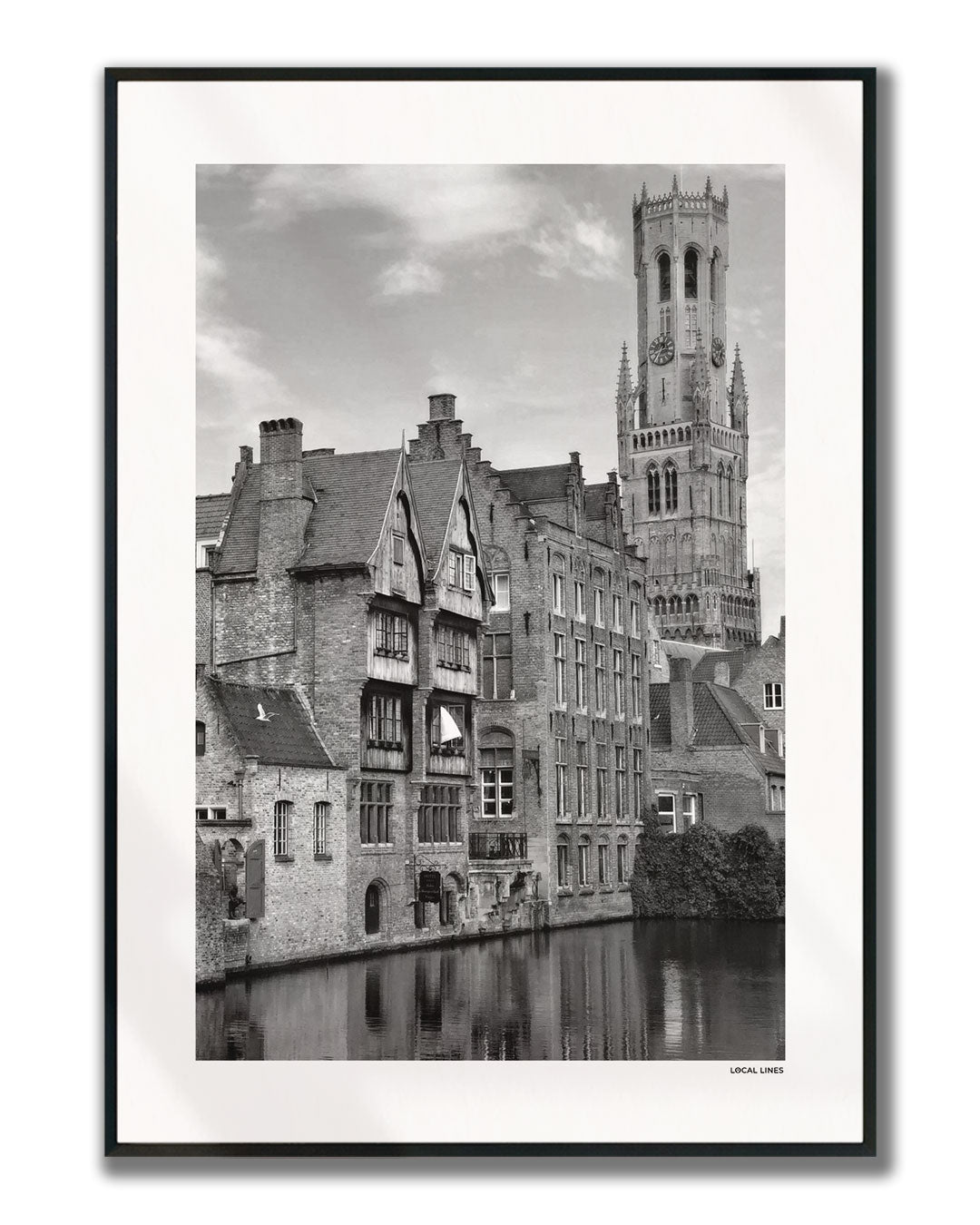 Brugge Klassiek fotoposter verticaal ingelijst - Zwart-Wit