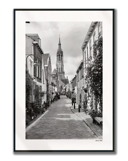 Delft Klassiek fotoposter verticaal ingelijst - Zwart-Wit