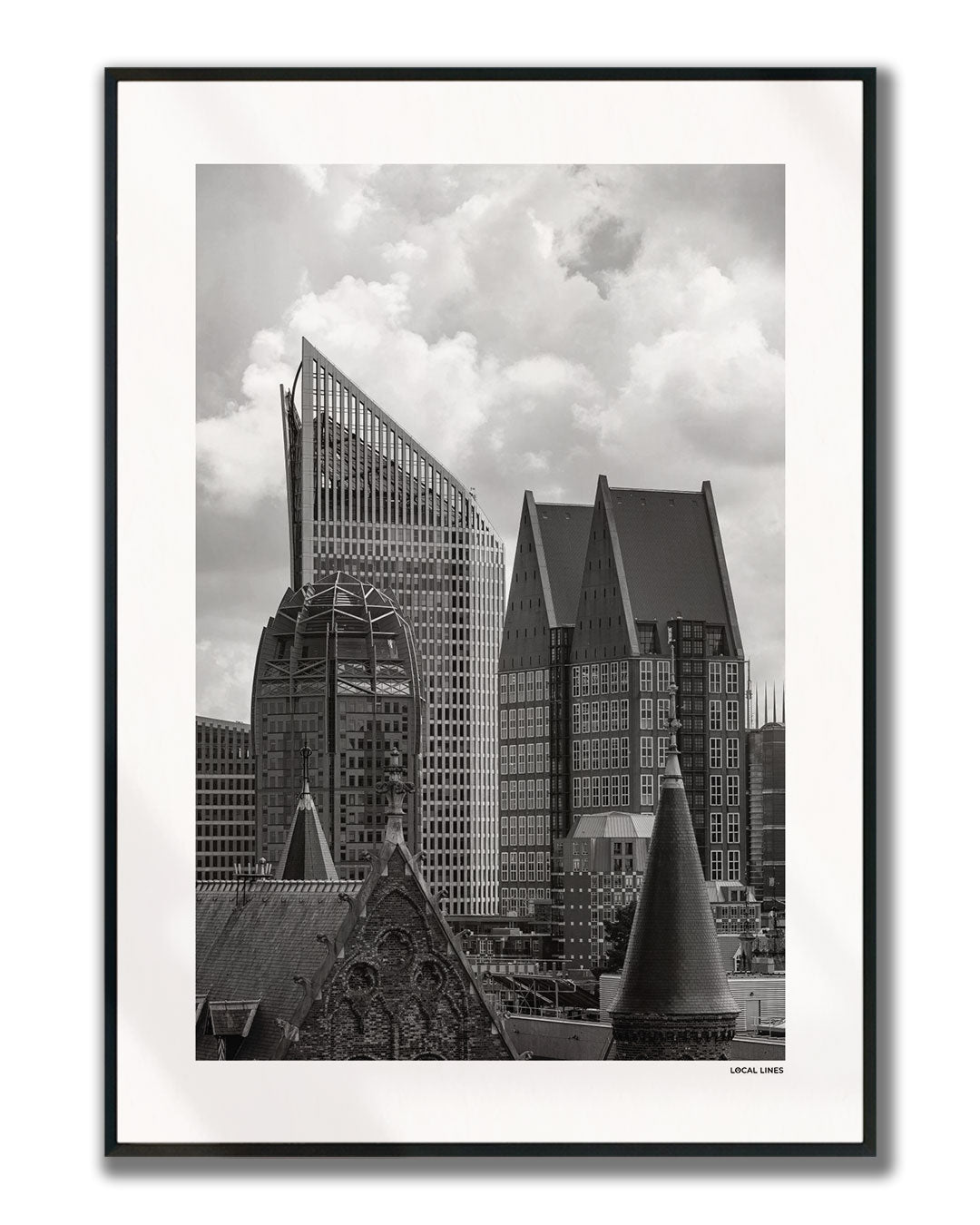 Den Haag Skyline fotoposter verticaal ingelijst - Zwart-Wit