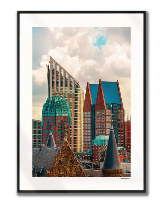 Den Haag Skyline fotoposter verticaal ingelijst - Kleur