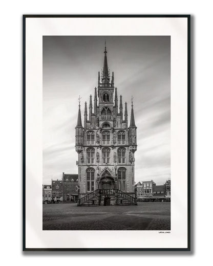 Gouda Klassiek fotoposter verticaal ingelijst - Zwart-Wit
