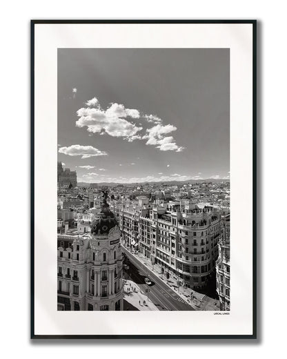 Madrid Klassiek fotoposter verticaal ingelijst - Zwart-Wit