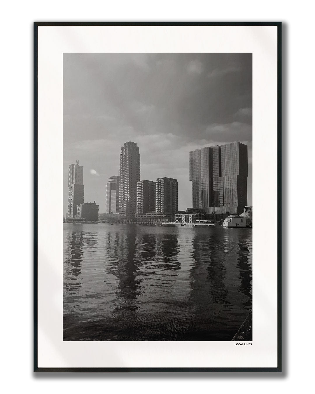 Rotterdam Skyline fotoposter verticaal ingelijst - Zwart-Wit