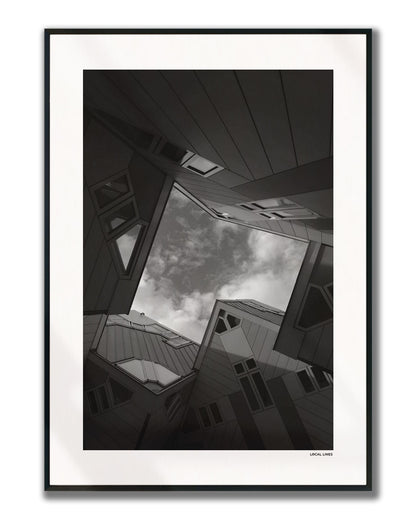 Rotterdam Kubuswoningen fotoposter verticaal ingelijst - Zwart-Wit