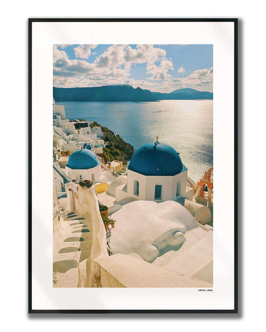 Santorini Klassiek fotoposter verticaal ingelijst - Kleur