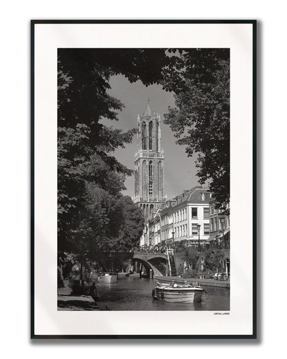 Utrecht Domtoren fotoposter verticaal ingelijst - Zwart-Wit