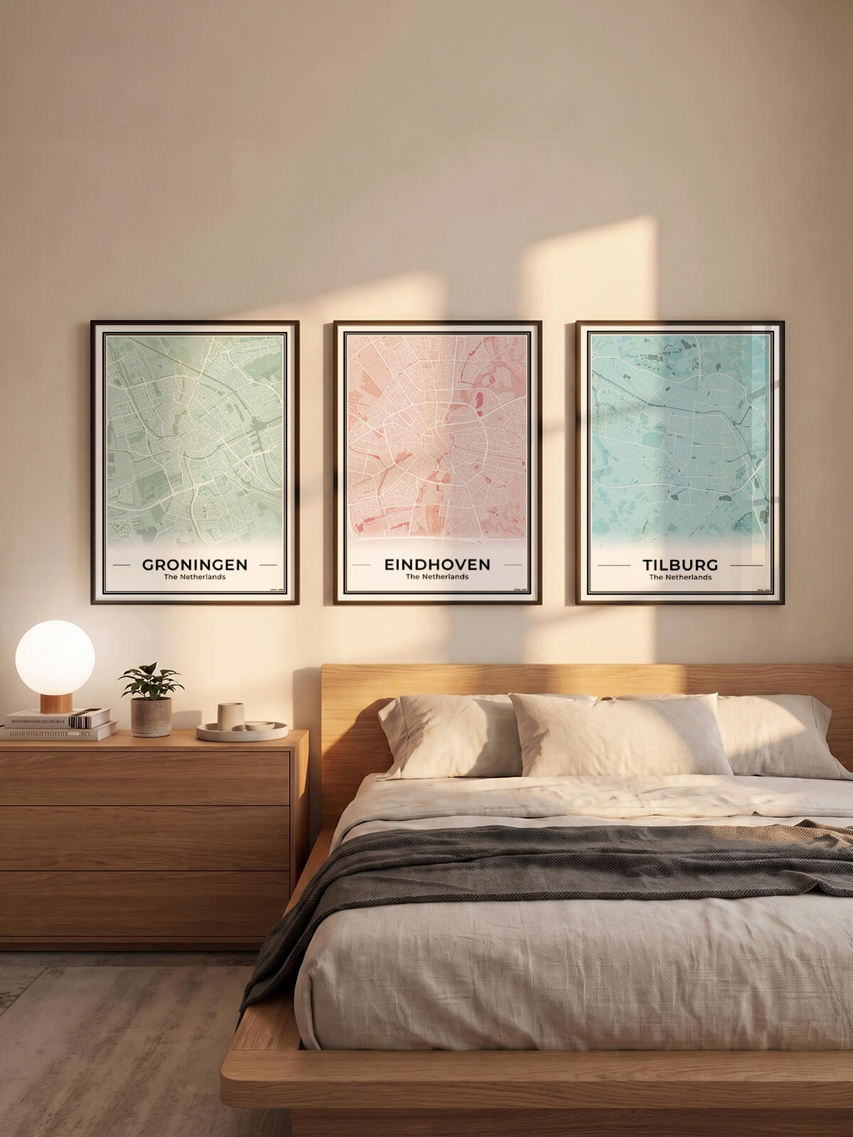 Plattegrond Eindhoven in 3 kleuren in slaapkamer Algemeen