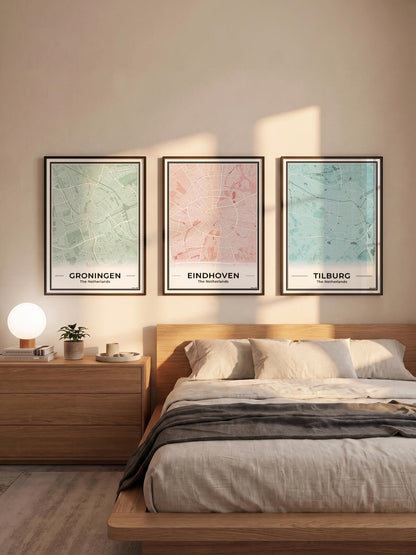 Plattegrond Eindhoven in 3 kleuren in slaapkamer Algemeen