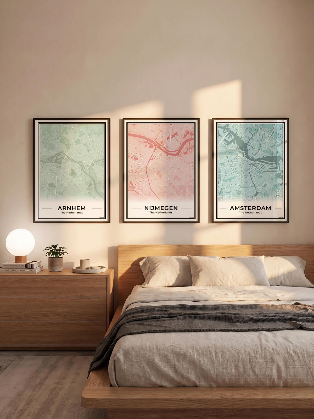 Plattegrond Nijmegen kaart in slaapkamer in 3 kleuren Algemeen