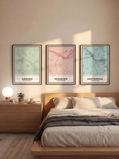 Plattegrond Nijmegen kaart in slaapkamer in 3 kleuren Algemeen