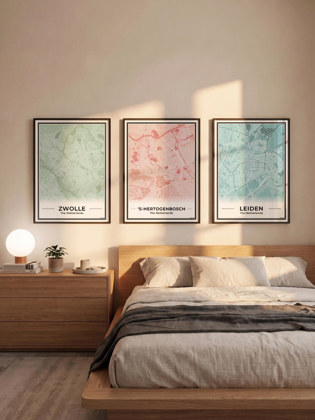 Stadskaart Den Bosch Zwolle en Leiden als Wanddecoratie aan de Muur Algemeen