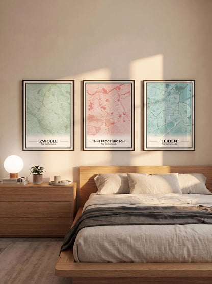 Stadskaart Den Bosch Zwolle en Leiden als Wanddecoratie aan de Muur Algemeen